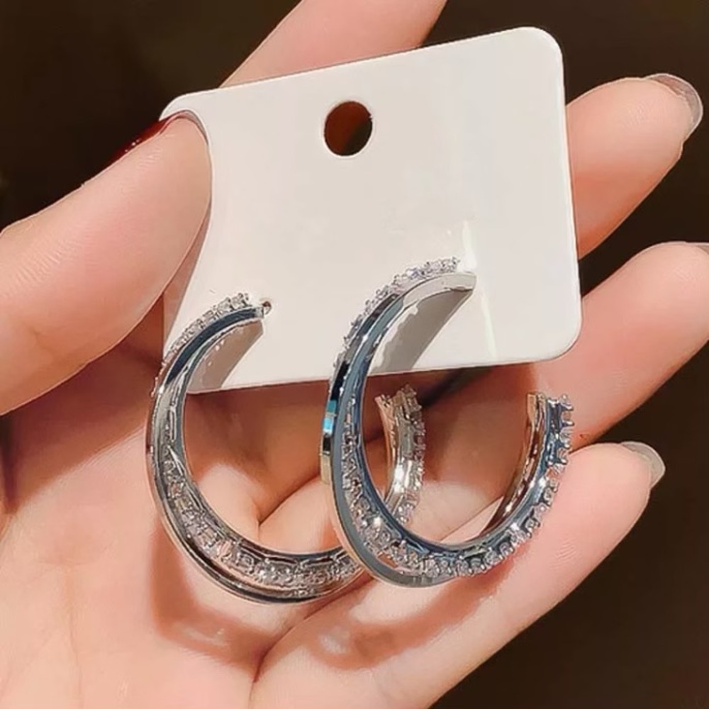 18k WG Plated Emerald Cut White Sapphire Hoop Earrings